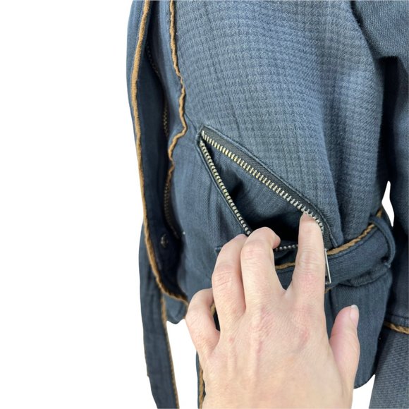 Free People Double Cloth Twill Wrap Jacket In Navy Sz XS - Picture 9 of 13